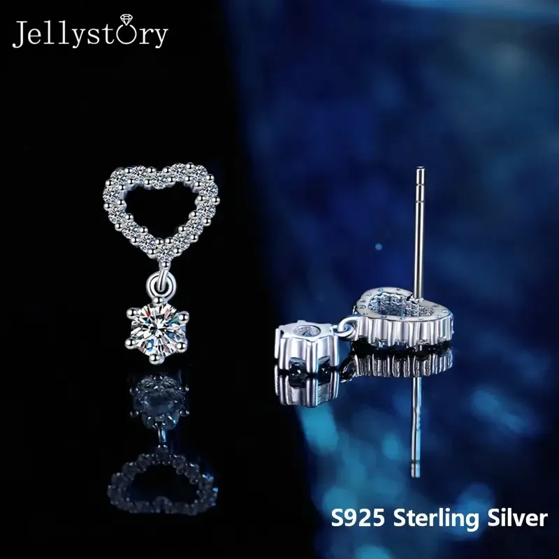 JellyStory Heart Tassel Earrings Valentines Day Love Gift for Her S925 Silver Long Dangle Moissanite Bestseller Jewelry