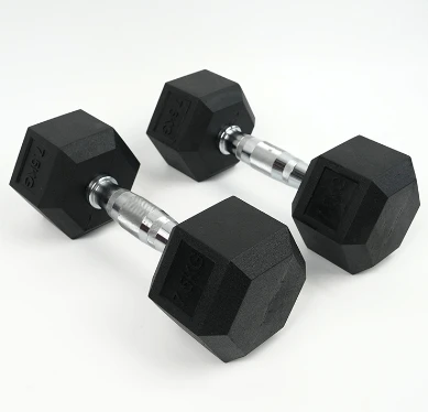 Wholesale 1-10kg Gym Hexagonal Rubber Coated Dumbbell Black Cast Iron Dumbbell Hexagonal Dumbbell