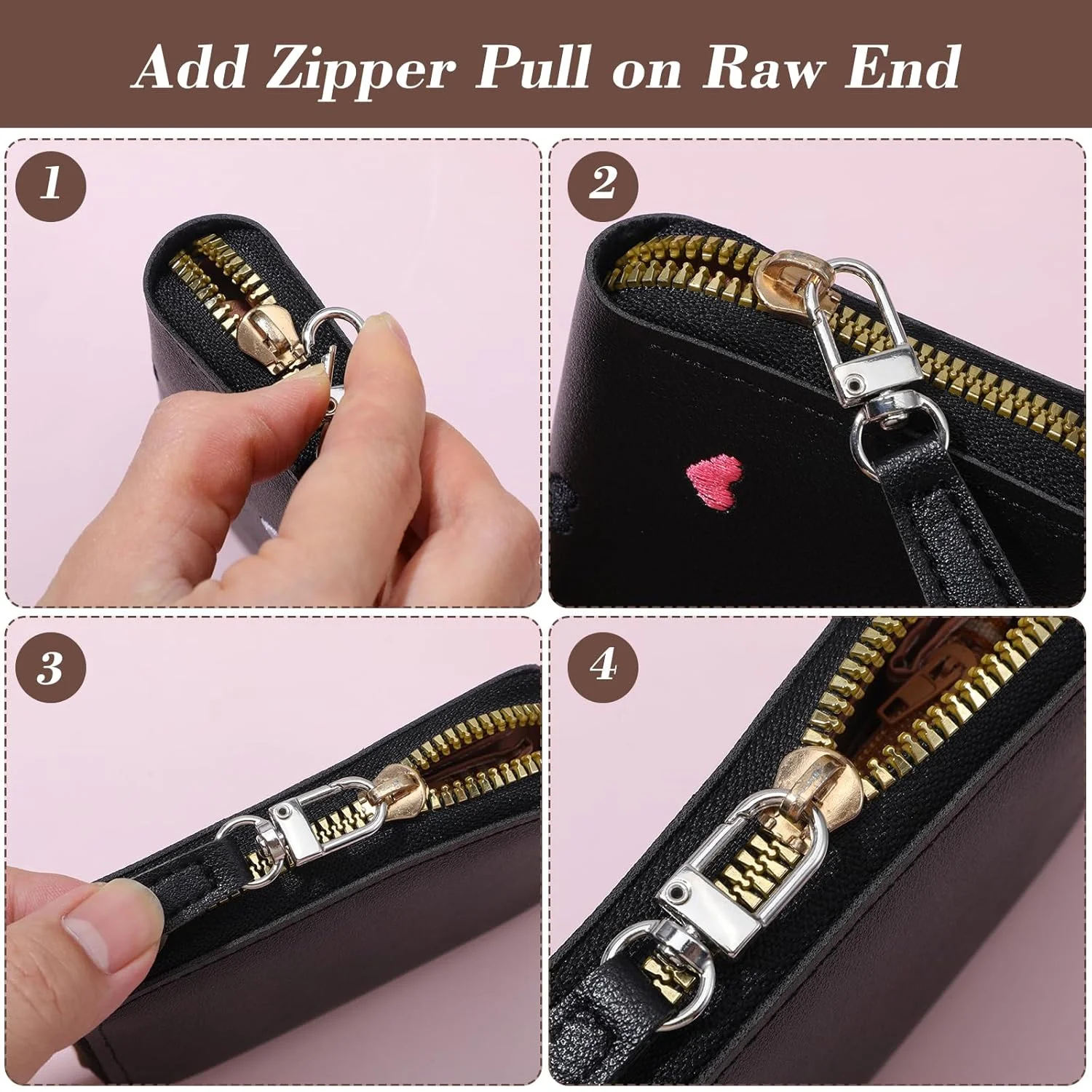 4pcs/set PU Leather Zipper Pull Replacement, Pull Zipper Tabs Fasteners for Bags Luggage Purses Backpacks image 6