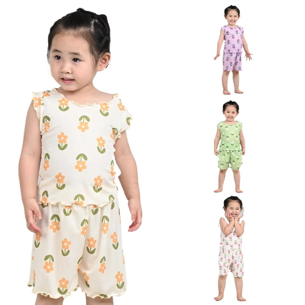 

1pcs Summer Pajama Baby Girl Clothes Short-sleeved suit for Baby Girls Cute Children's Set Floral Sleeping Pajamas Casual