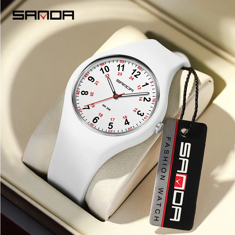 

2024 Fashion Sanda 3253 Student Quartz Watch Simple White Green Red Blue Black Silicone Luminous Sport Wristwatch For Gril Clock