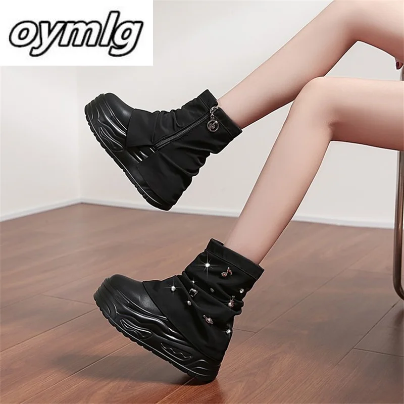 2024 Spring and Autumn casual versatile high top sponge cake thick sole height increasing small stature stacking boots