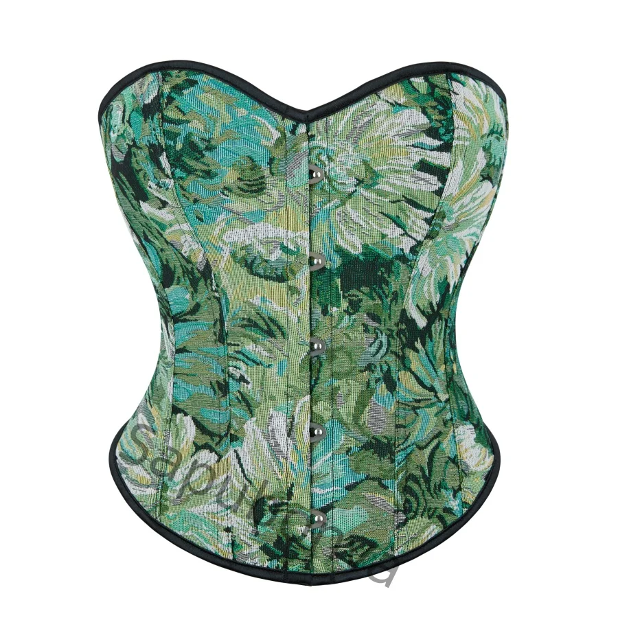

Корсет для женщин Бюстье Топ Винтаж Ренессанс Шнуровка Средневековый Цветочный Принт Зеленый
