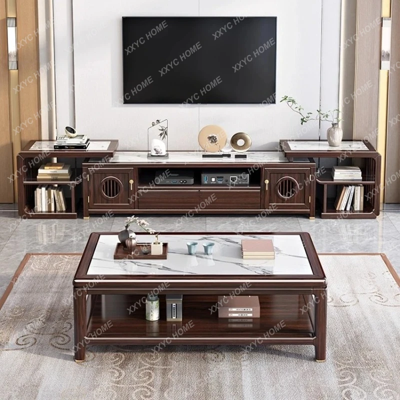 

LNew Chinese-style solid wood rock slab coffee table TV cabinet combination modern simple household small apartment