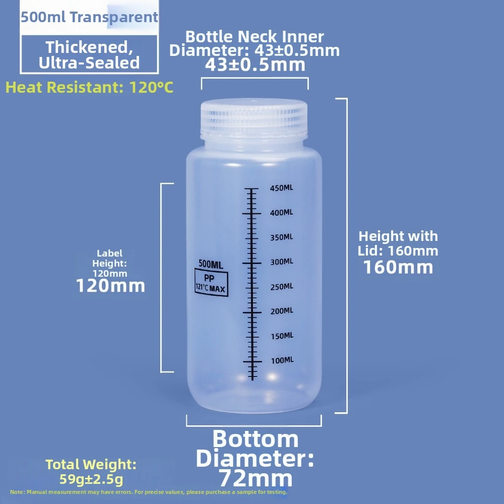 Multiple Capacities Wide Mouth Reagent Bottle 30-1000ml Classrooms Laboratory Bottle Home Packaging Bottle Transparent