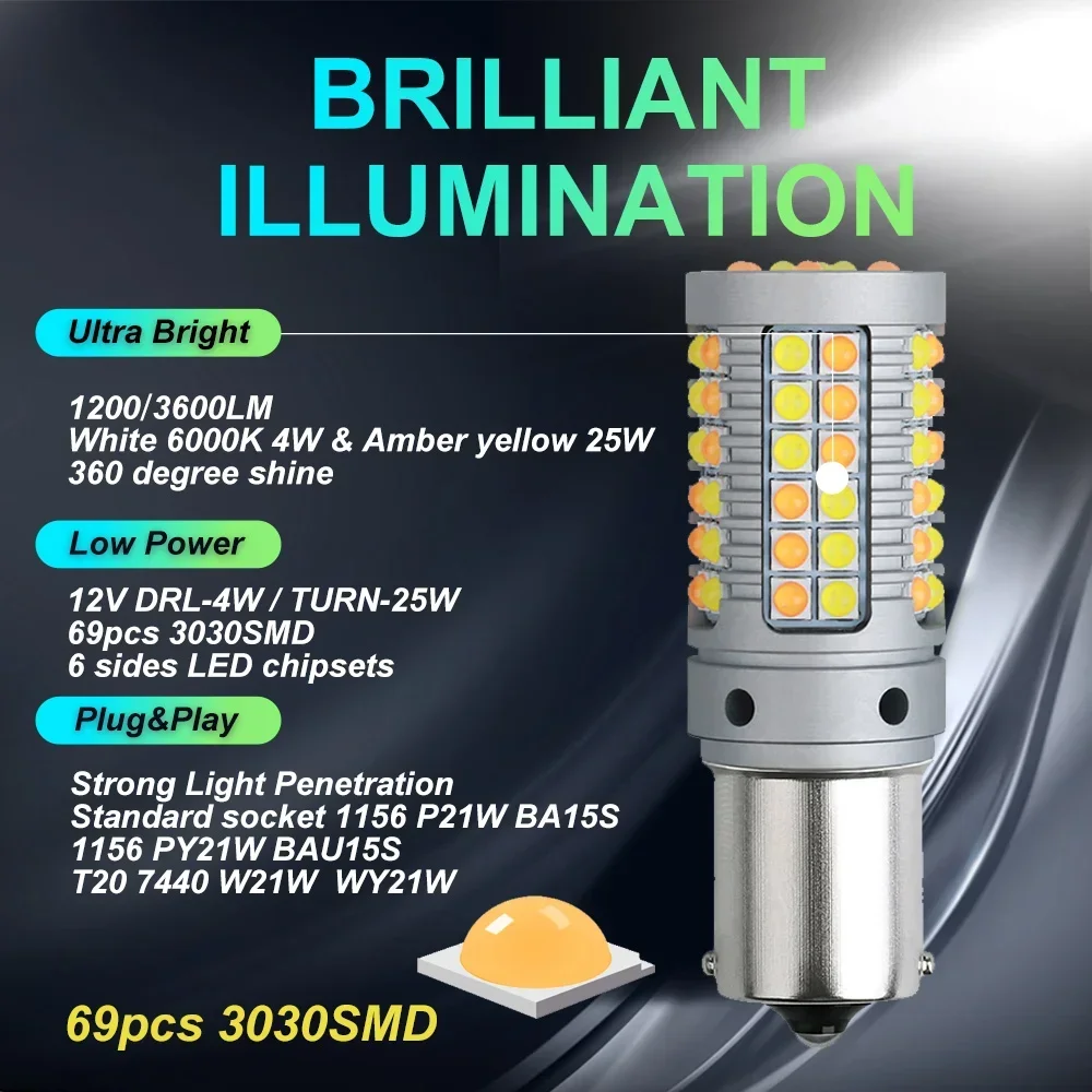 2 pz 3030smd Dual Mode Daytime Running Light Ice Blue DRL indicatore di direzione PY21W P21W LED Dho Canbus BA15S BAU15S T20 7440 W21W 3156