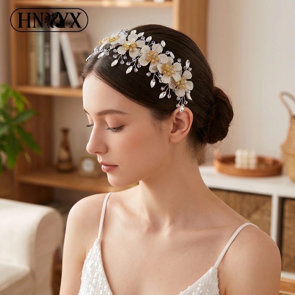 YouLaPan Luxury Crystal Flower Non-slip Bridal Headband with Comb Teeth Wedding Tiara Rhinestone Party Hair Accessories A440