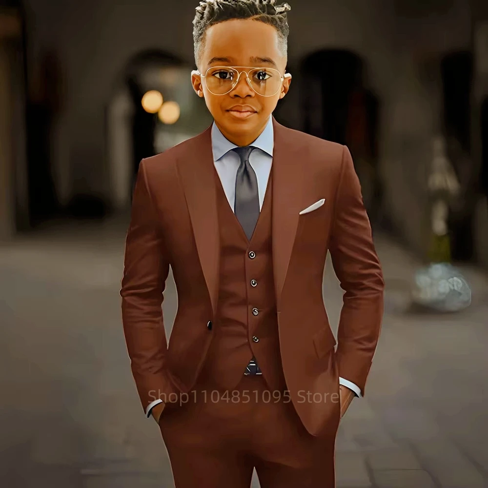 

Classic Boy's Suit Set One Button Jacket Vest Pants Set Tuxedo For Boys Flower Boy Mini Suit Evening Party Wedding Suit For Boy