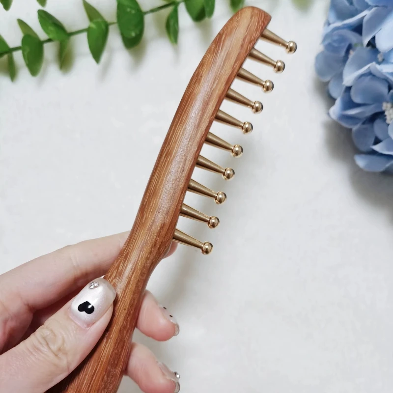 1pc 10-Teeth Copper & Sandalwood Massager Comb Wide Teeth Scalp Relax Care Tool Hair Head Meridians Hairdressing Styling Tools