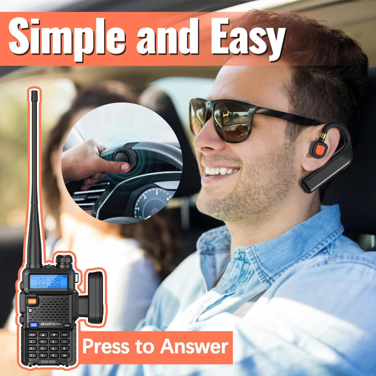 ABBREE اسلكية تخاطب سماعة لاسلكية تعمل بالبلوتوث سماعة يدوي سماعة استبدال ل Baofeng UV-5RH UV-32 DM-32 UV-5R MINI UV-21
