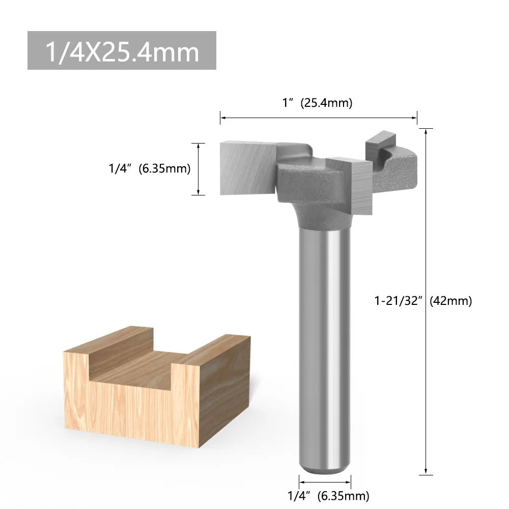 1/4 Handle 6-handle three-blade T-cutter Quartz Sand Notched Cutter Slotting Cutter Woodworking Milling Cutter T-tenon Cutter