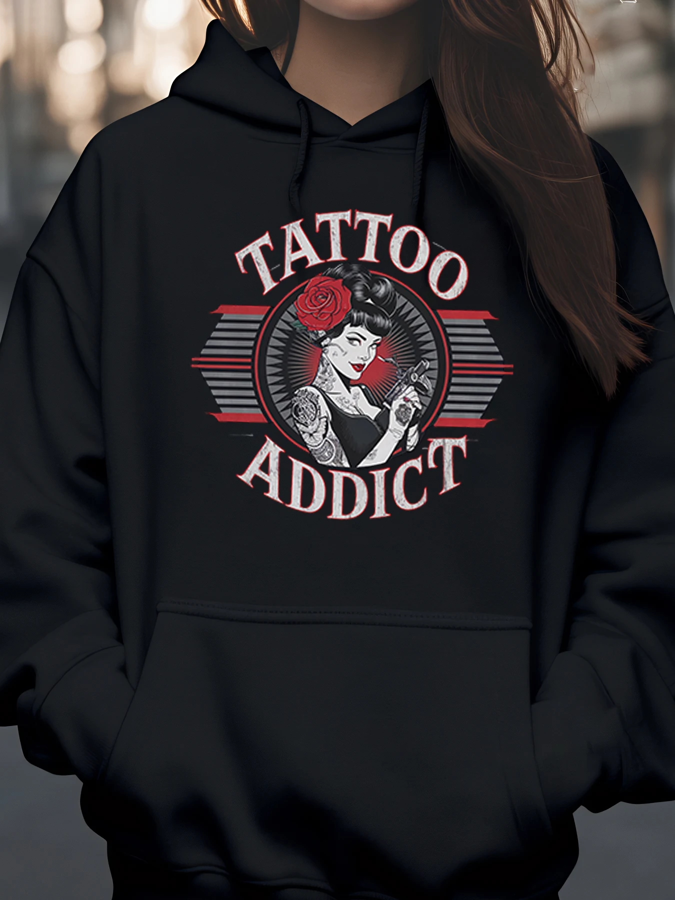 

Толстовка с капюшоном Tattoo Addict Pinup Girl Design для любителей татуировок, повседневная одежда, женская мода