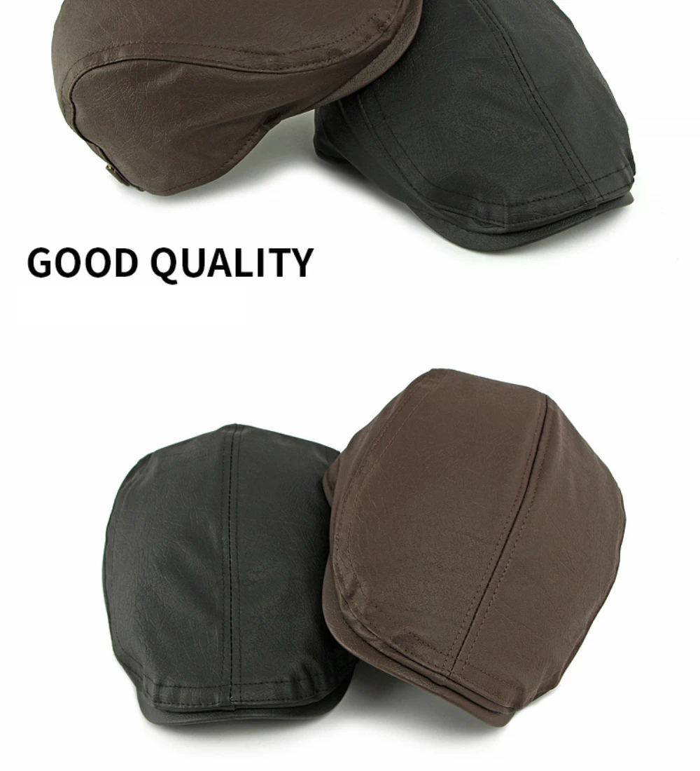 HT4867 Herren- und Damen-Baskenmütze, Vintage-Künstlermütze, Unisex, verstellbar, flache Mütze für Herbst und Winter, PU-Baskenmütze – Detail 4