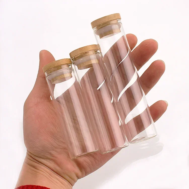 Transparent Glass BottlesJars Vials Terrarium with Bamboo Lids for Art Crafts Wedding Favors 2/5/10/12/20/24pcs 15ml、25ml 3cm