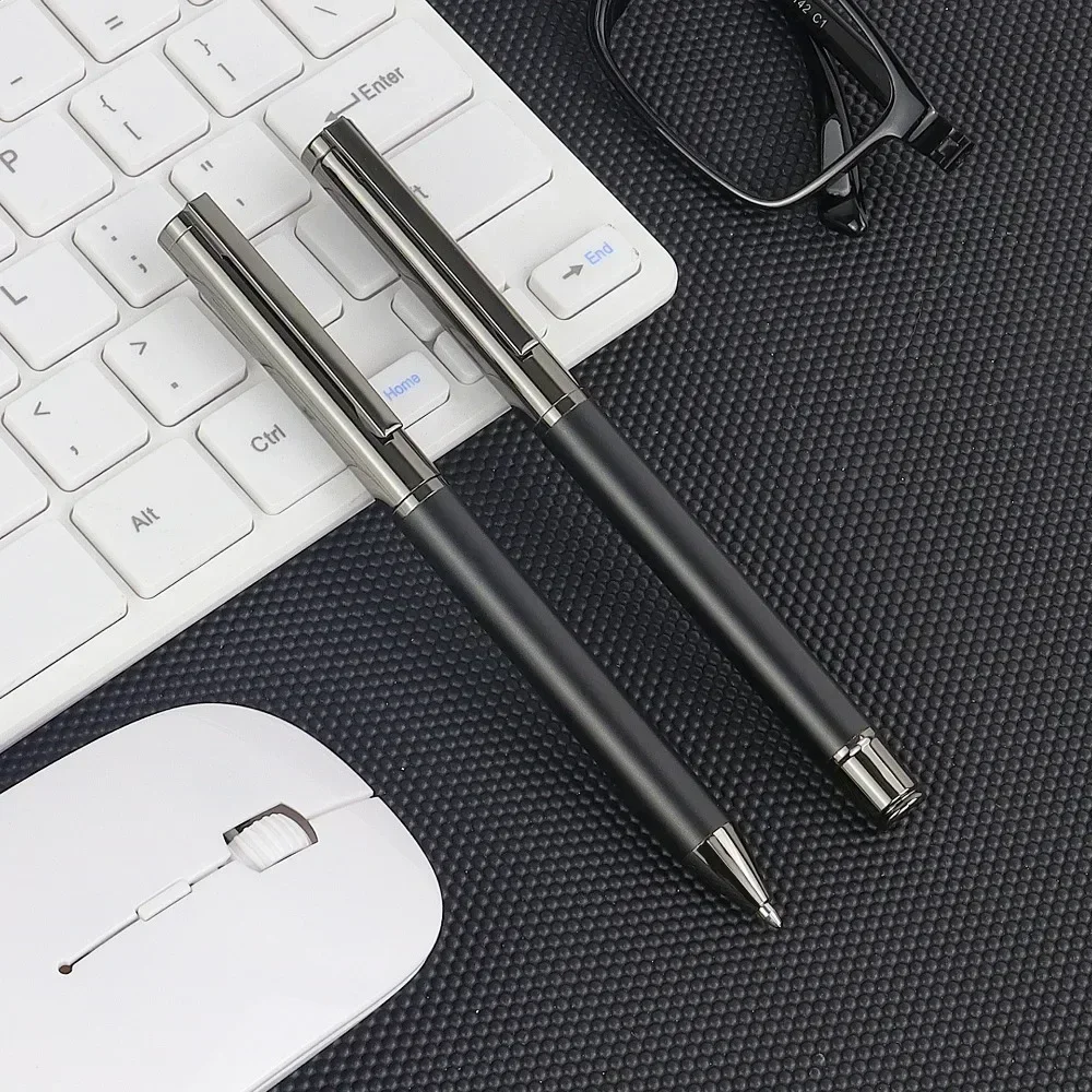 Luxury Black Blue Metal Ballpoint Pen Custom Logo Commercial Advertising Signature Pen Office Writing Stationery Gift Ball Pen