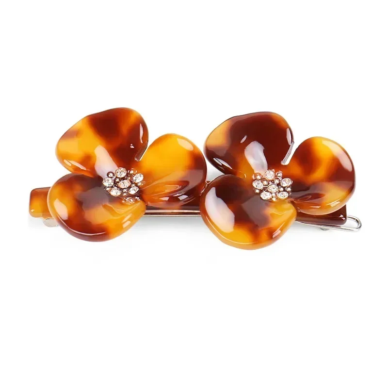 2024 New Korea Version One-word Petal Edge Clip Women\'s Simple Hairpin Flower Clip Girl Hair Accessoires Hair Gems Rhinestone