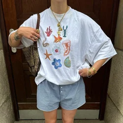 Women's Summer Basic Y2K T-Shirt Chili/ Fig/ Ocean/ Lamp Print Casual Short Sleeve Tops for Streetwear Aesthetic Clothes Y2k Top