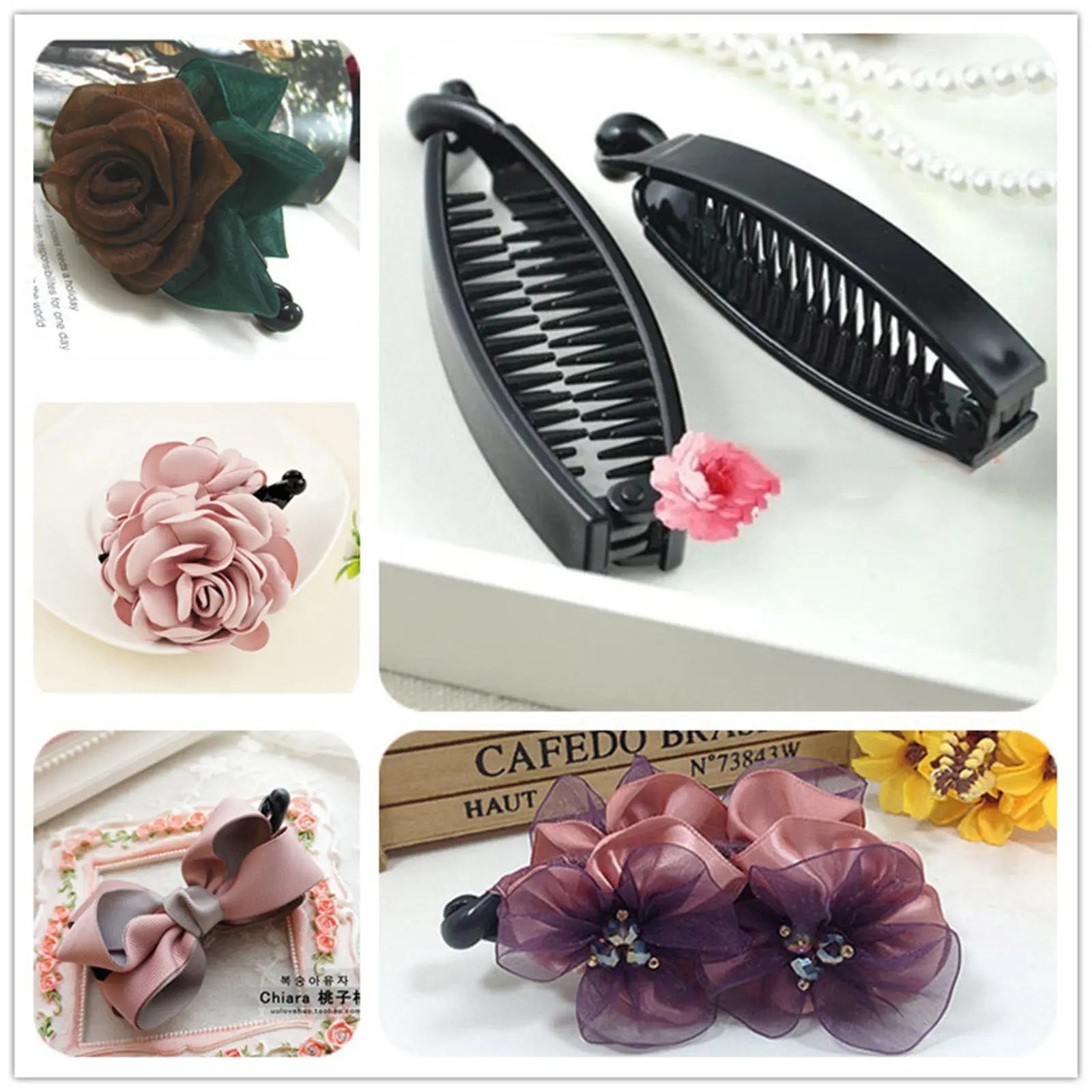 6 Black/Coffee Plastic Banana Fish Clips Hair Claw Comb Ponytail Holder 80-100mm for DIY Craft