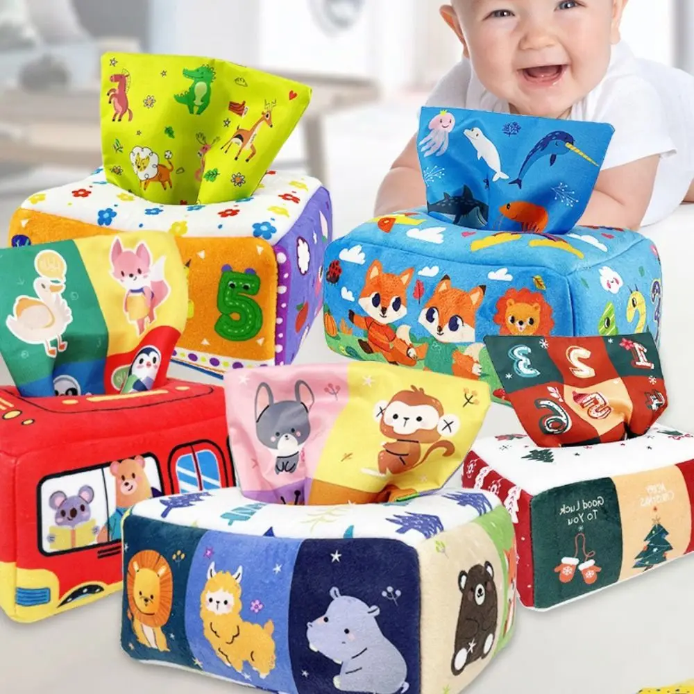 Pano montessori brinquedos colorido bombeamento lenço de seda caixa de tecido mágico macio educação precoce brinquedo educativo do bebê placa ocupada