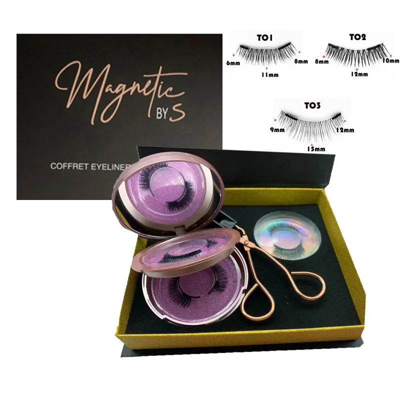 Hot-selling 3 pairs magnetic eyelash set, magnetic two-second wear natural simulation, manufacturer false eyelashes