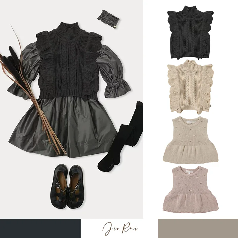 Presale الكورية الأطفال زي عالية الرقبة تريكو سترة للفتيات 2025 جديد الخريف الشتاء عيد الميلاد أبلى سترة البلوزات