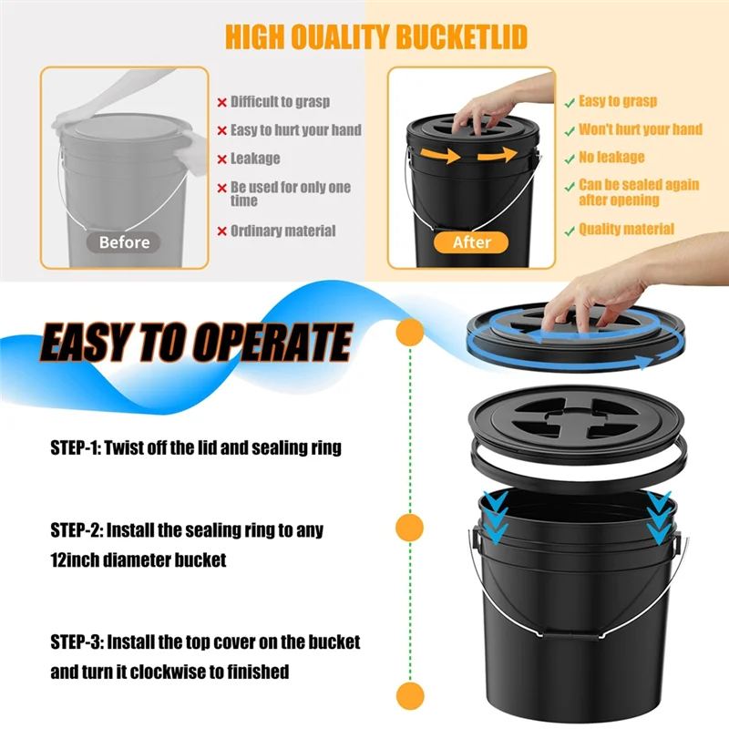 ABDJ-누출 방지 5 갤런 버킷 뚜껑 4개 12인치 플라스틱 씰 나사 상단 밀폐형 재사용 가능한 드럼 및 통 씰 뚜껑