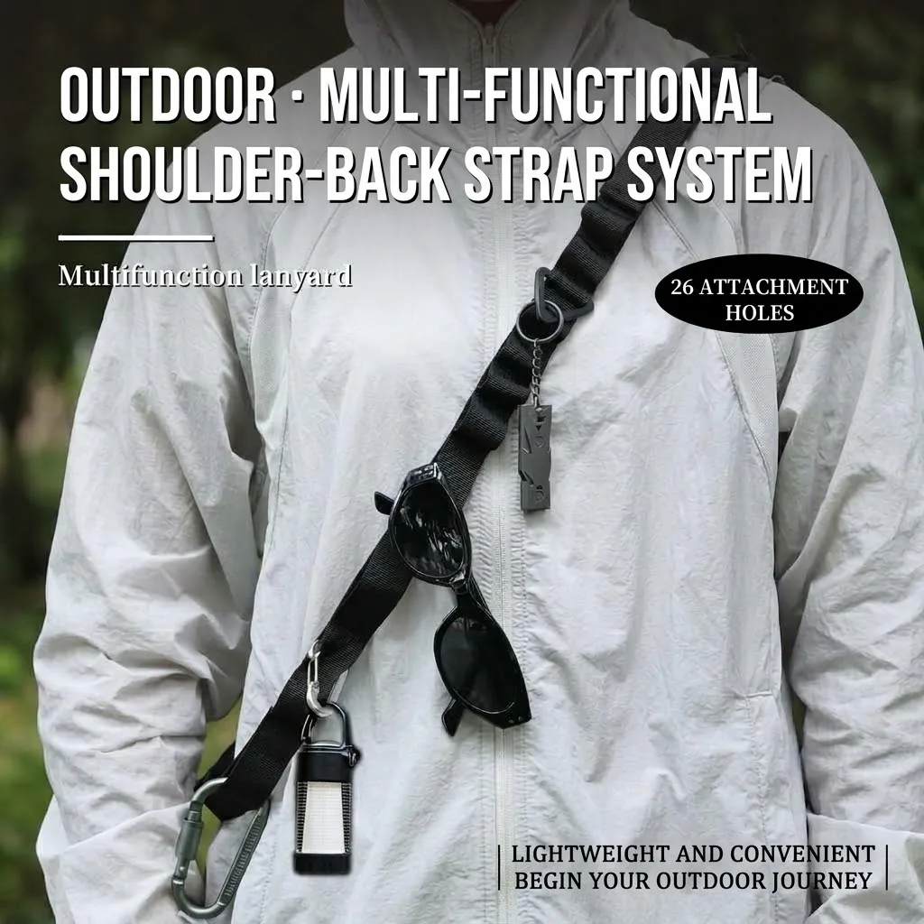 1PC Multifunctional Outdoor Tactical Shoulder Strap 26 Attachment Holes Lanyard Portable Hanging Belt for Camping Hiking Gear