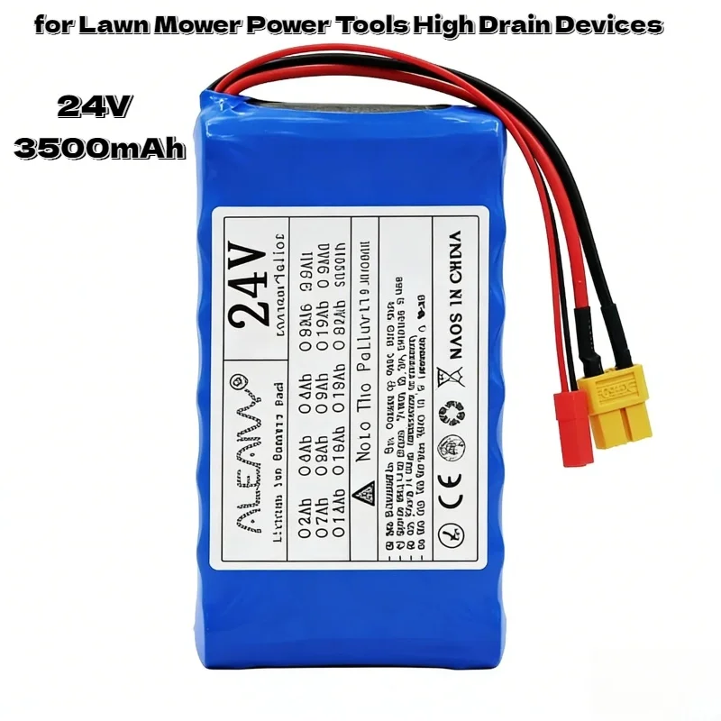 

24V 3500mAh 7S1P Rechargeable Battery Pack High Drain Stable Output with BMS & Charger for Lawn Mower Power Tools