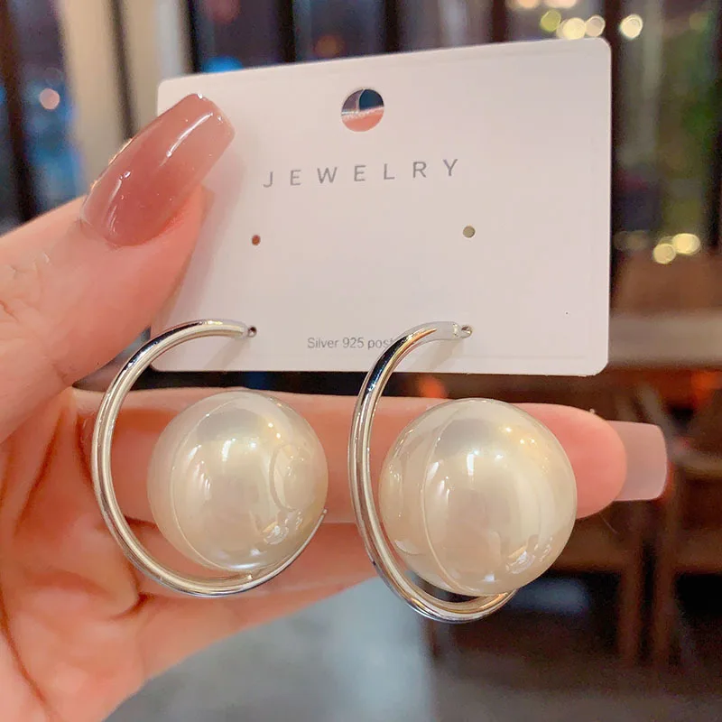 Korean Big Round Simulated Pearl Stud Earrings For Women Etrendy New Classic Elegant Fashion Jewelry Wholesale