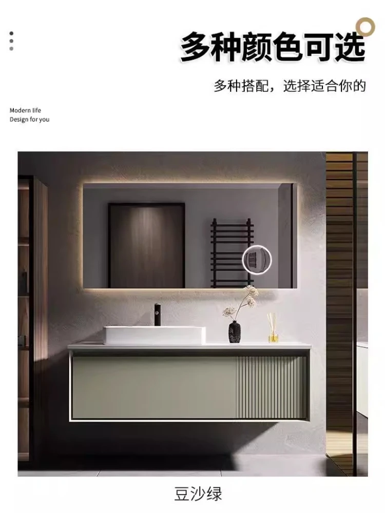 

Современный простой комбинированный шкаф для ванной из массива дерева с легкой роскошной отделкой и столешницей из каменной плиты.