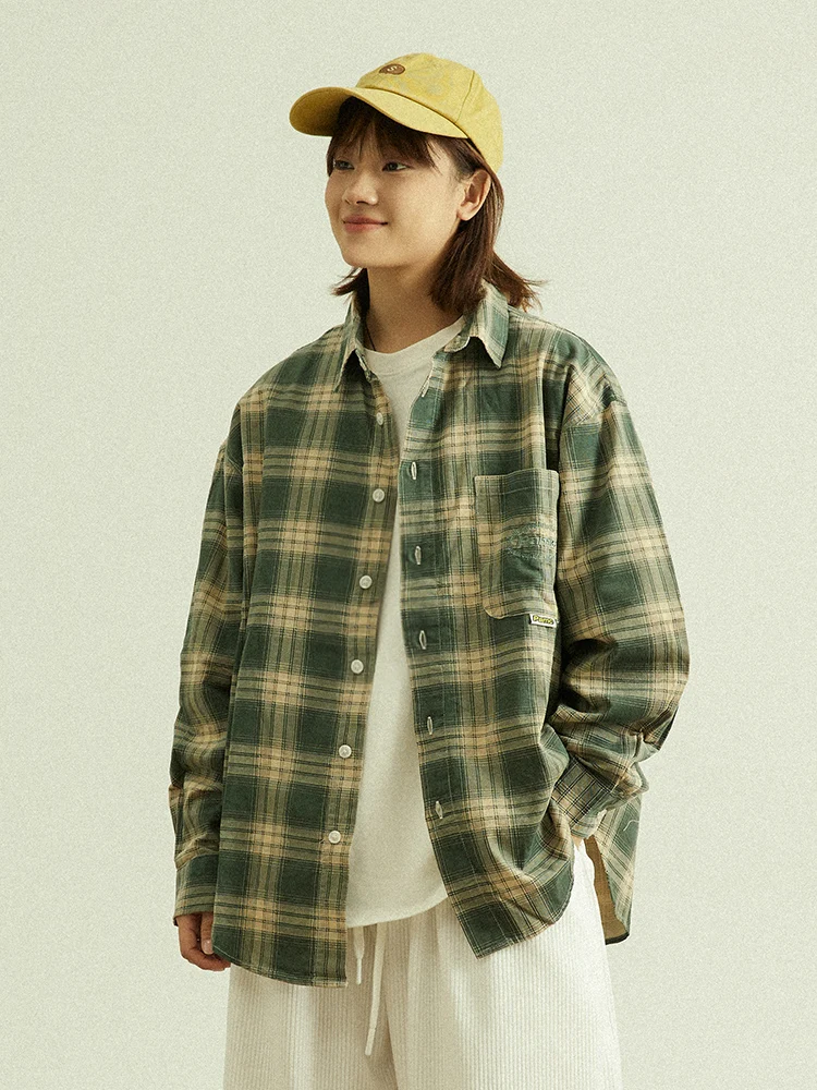 

GoodNorth Ретро клетчатая свободная длинная све irt ex весна осень японская нейтральная верхняя одежда из хлопка с дизайном на пуговицах