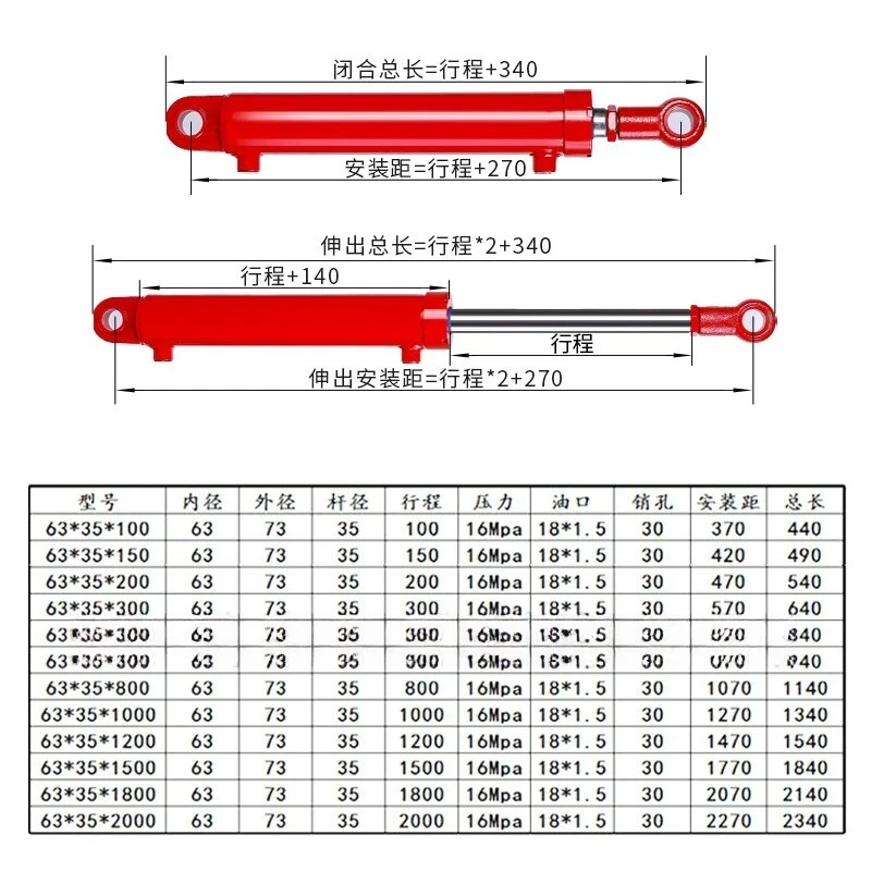 For Hydraulic Cylinder 5 Tons 63 Bore Hydraulic Cylinder Two-way Small Lifting Oil Top Electric Micro Heavy Duty Cylinder