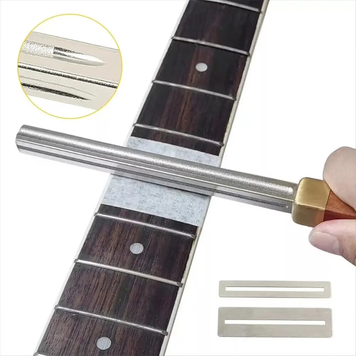 (AD10) Guitar Fret File Set,4-Edge Tool for Narrow,Medium,Wide Frets,Includes 2 Fingerboard Protectors,Guitar Maintenance Kit