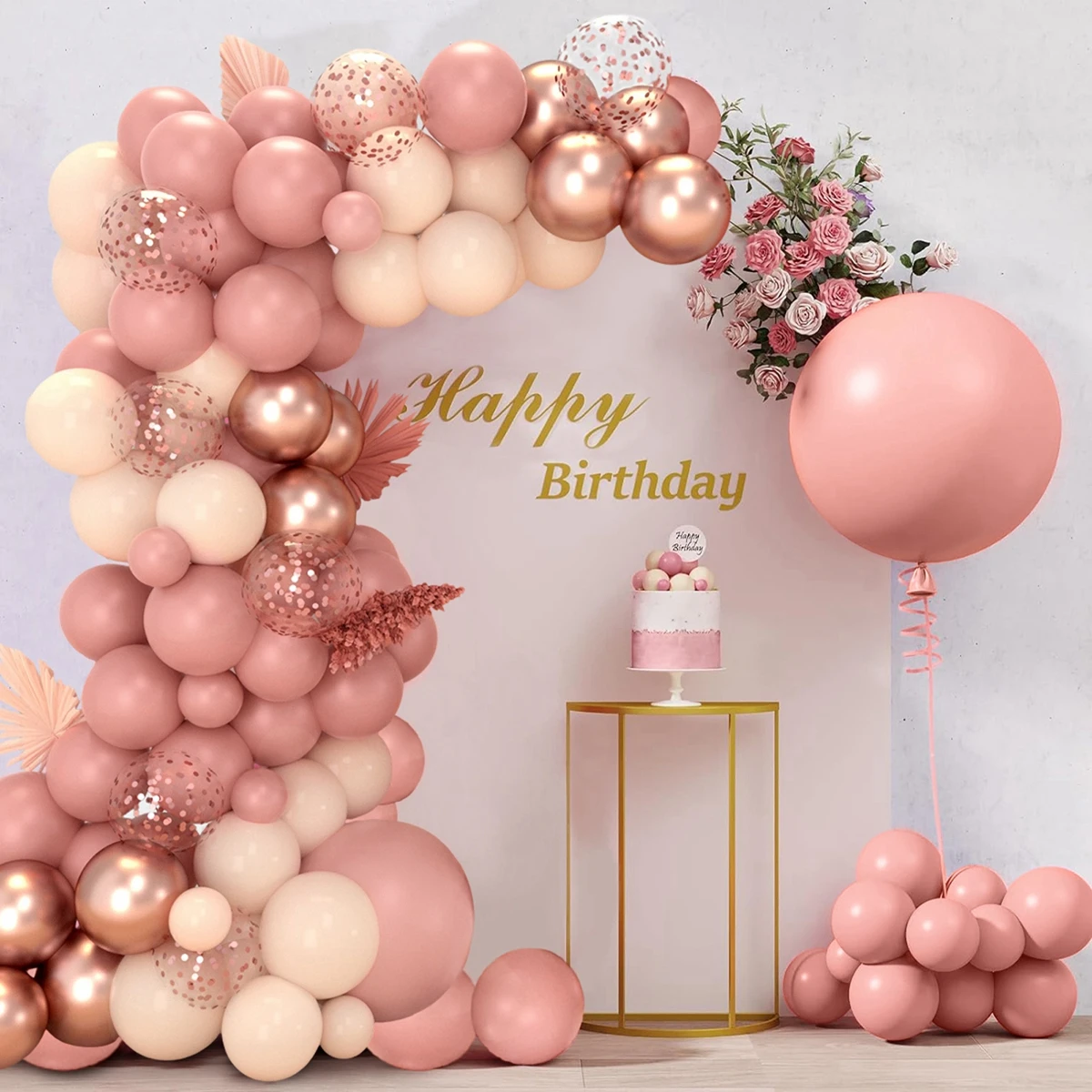 Kit de guirxiété de ballons en latex rétro, rose, métallisé, champagne, or, blush nude, kit d\'arc pour tea party, enterrement de vie de jeune fille,