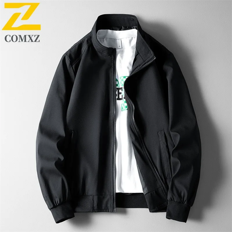COMXZ 2025 Spring Autumn Men Casual Baseball Jacket Plus Size Solid Color Lightweight Trendy Coat Youth Slim Fit Outwear