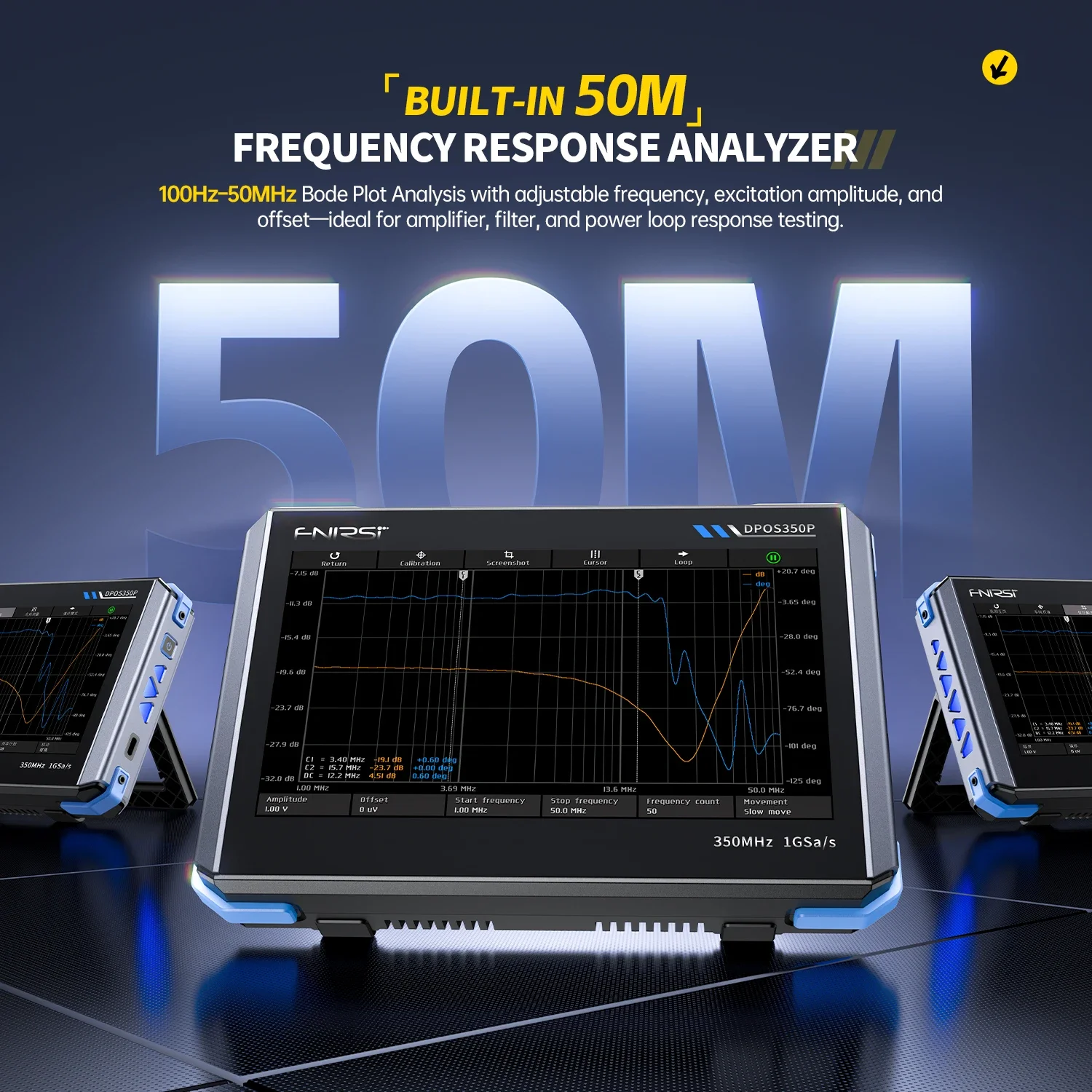 FNIRSI 4-in-1 اللوحي راسم الذبذبات 2-قناة 350 ميجا هرتز مولد إشارة محلل الطيف 50 ميجا هرتز تردد استجابة محلل DPOS350P #6