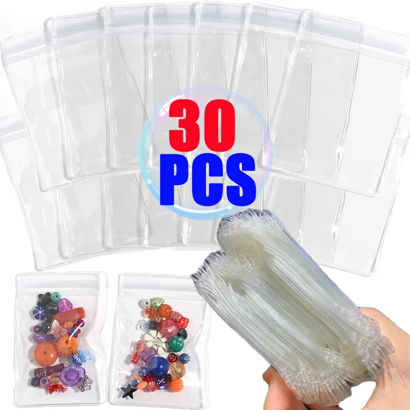 Premium Transparent PVC Jewelry Storage Bags 30 count 7 Sizes Waterproof Zippered Pouches for Travel Jewelry Packaging Display