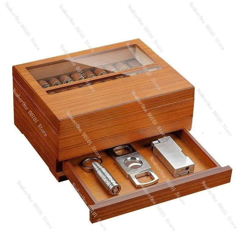 Cedar Wood Cigar Humidor 50 Stick Capacity Large Cigar Box Humidor Set with Hygrometer for Home Office Storage