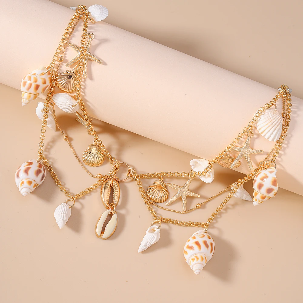 Aihua Sommer Strand Metall Seestern Muschel Shell Halskette Für Frau Mädchen Heißer Verkauf Boho Halskette Party Mode Jewerly Geschenke – Detail 1