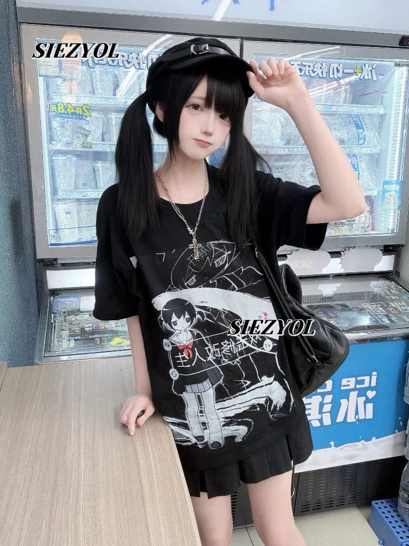 Original Japanese 2026 Summer New Cotton Round Neck Short-sleeved T-shirt Sweet and Cute Girl Student Black Casual Versatile Top
