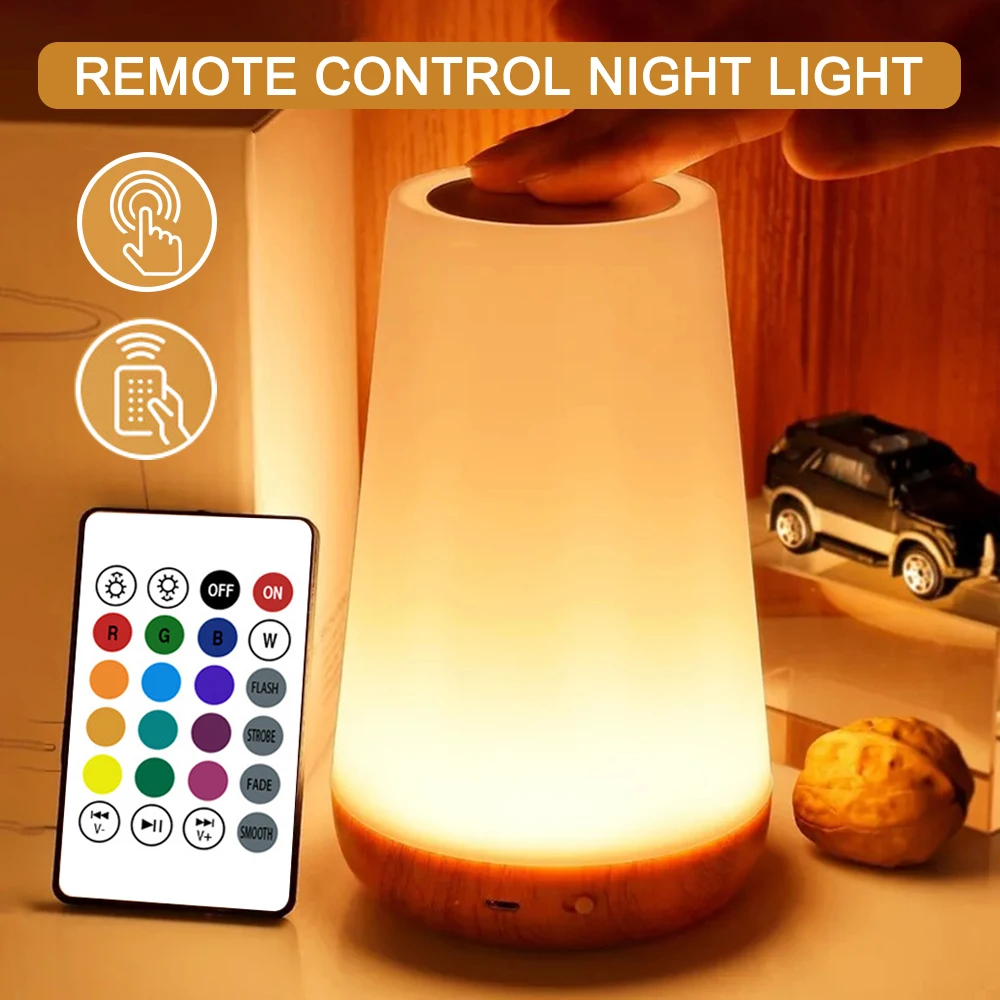 13 Color Changing Night Light RGB Remote Control Touch Dimmable Lamp Portable Table Bedside Lamps USB Rechargeable Night Lamp