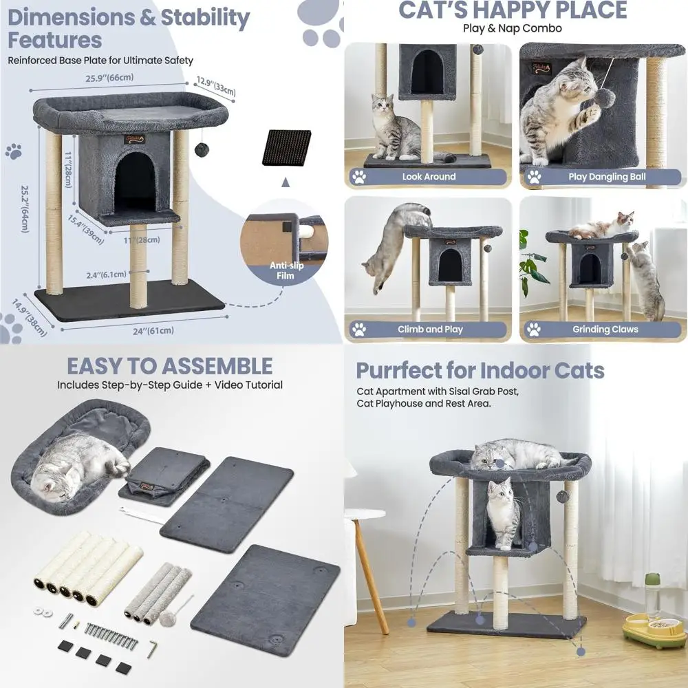 

Современное домашнее кошачье дерево с большим окунем и пещериной, 28 высоких мебели для восхождения для больших кошек (темно-серый)