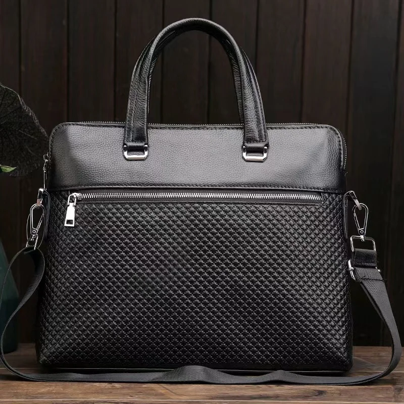 Maleta executiva masculina com zíper, bolsa de couro para documentos, bolsa de luxo para mensageiro, bolsa masculina para laptop, nova