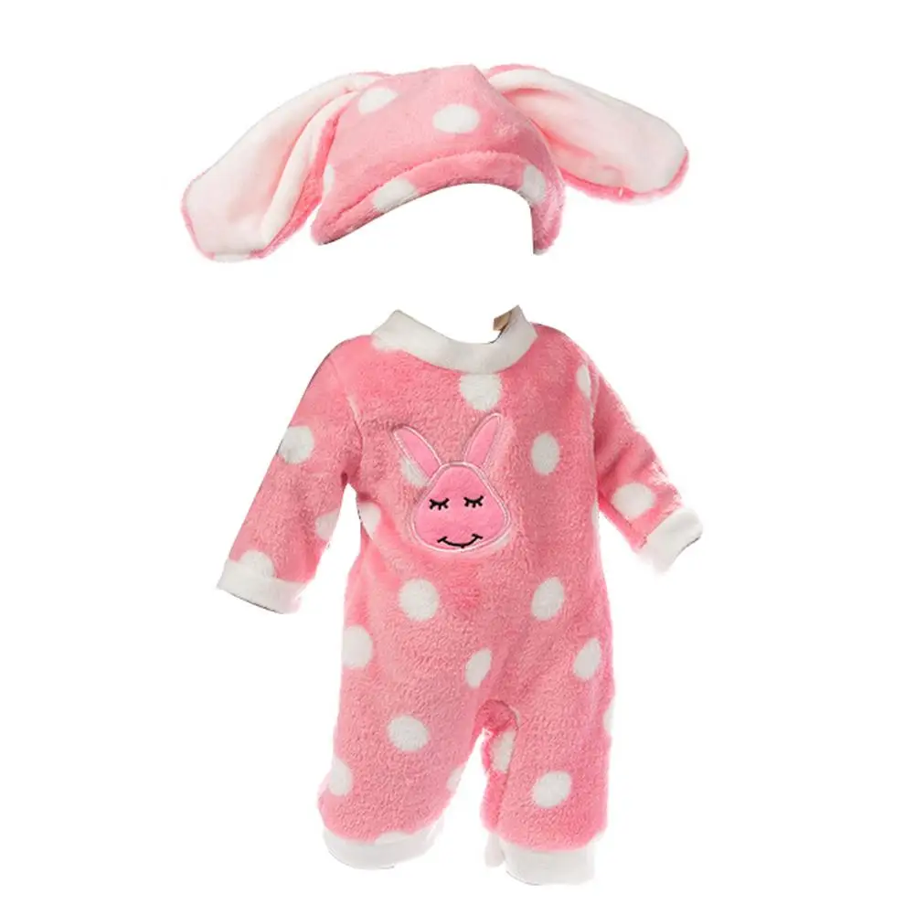 18 Inches Polka Dot Pink Rabbit Onesie American Doll Clothes 43cm for Reborn Baby Doll Clothes Accessories