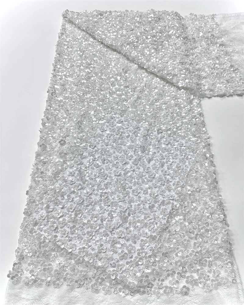 قماش دانتيل مطرز بالترتر الفرنسي الفاخر 2026 مادة نيجيرية أفريقية لفستان خياطة الزفاف