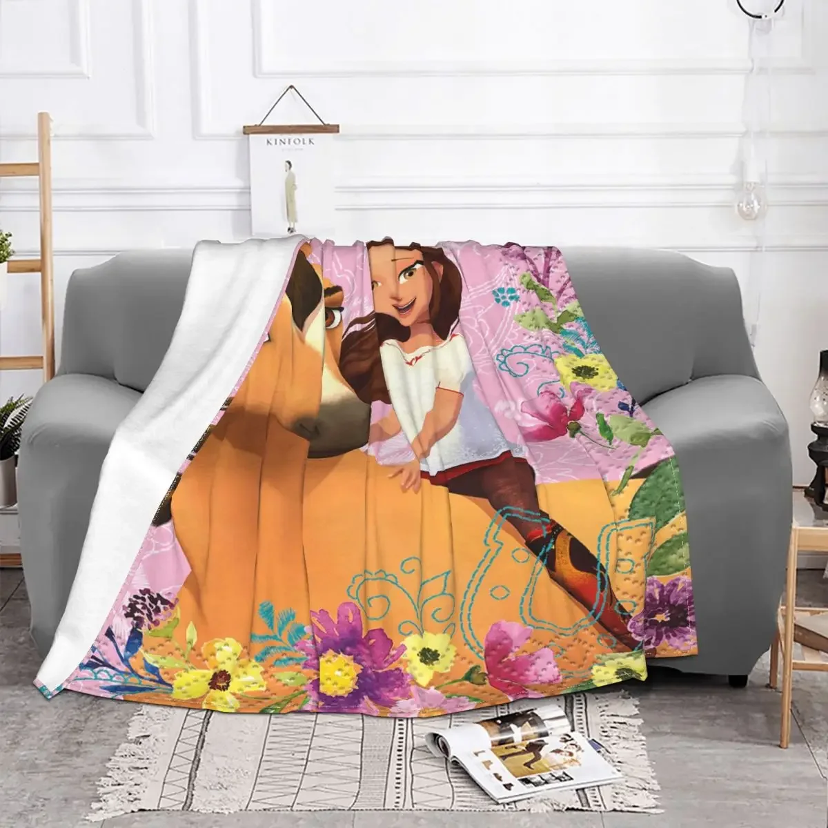 

Spirit Riding Free Baby Blankets Sofa Cover Flannel Summer Horses Cartoon Thin Breathable Throw for Sofa Car Plush Thin Quilt