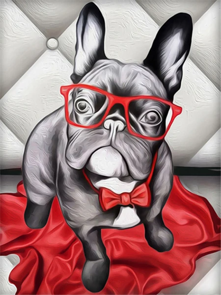 Kit Peinture Diamant 5D Bouledogue Français 30x40cm - Diamond Painting Chien Pour Adultes Et Enfants
