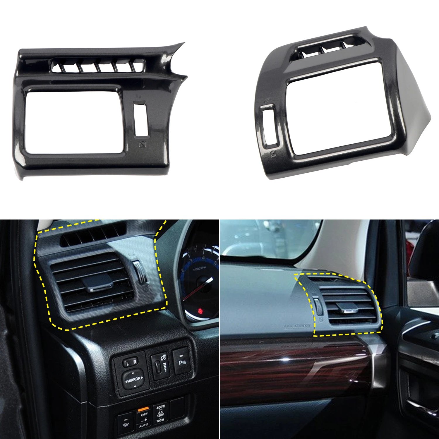 

for Toyota 4Runner 2010-2022 Interior Side Vent Metallic Black Overlays ABS Plastic 2pcs