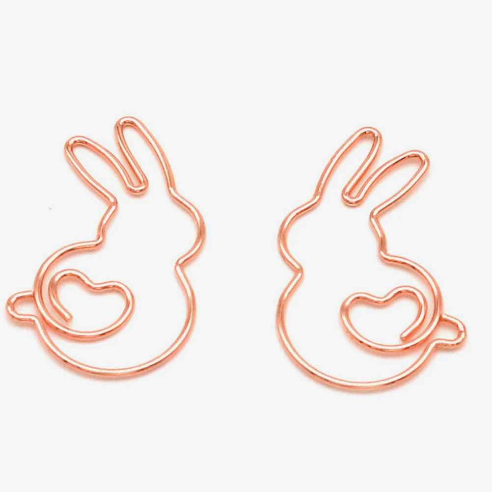 

20pcs Creative Paper Clips Bunny Shape Metal Marking Clips Rabbit Bookmark Pins Golden Rose Gold Office School Supplies