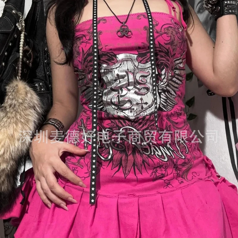 Women s 2026 European American Cross Border Slim Fit Printed Camisole Dress Retro Punk Spicy Girl Fashion Versatile Daily Party